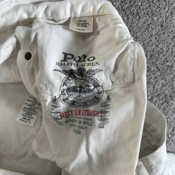 Polo Ralph Lauren Jeans Mens 38x30 White Chalk Slim Straight Denim Preppy - Picture 10 of 14
